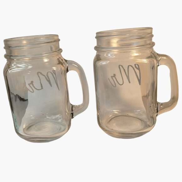 Mr Mrs Mason Jar Mugs Gold Script Writing Wedding Gift Anniversary Lot 2 - Picture 6 of 12